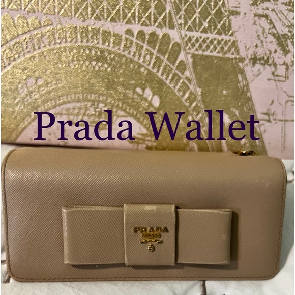 PRADA Pink Taupe Bifold Wallet  Pink Leather Womens Wallet Long Wallet for Gift - Picture 3 of 9